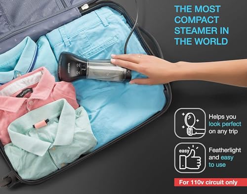 Polardo Black Travel Garment Steamer - Compact Handheld Clothes Steamer with Anti-Spill Tech