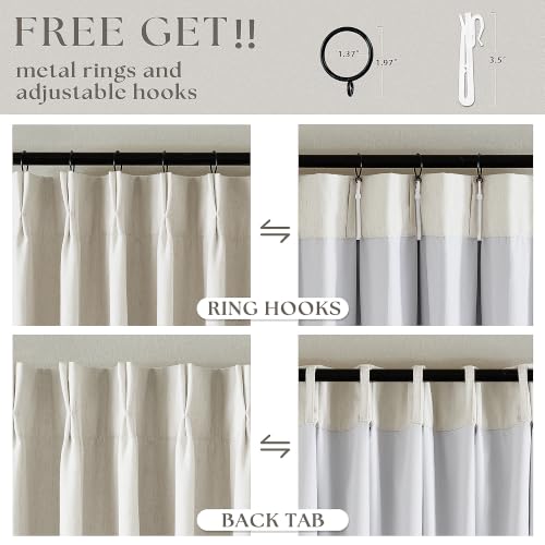 Natural Linen 90 Inch Blackout Curtains - Pack of 2, Pinch Pleated, Cream