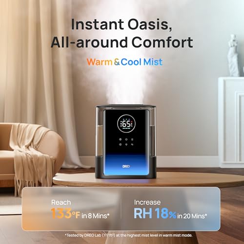 DREO 8L Smart Humidifier for Large Rooms - Black, Warm & Cool Mist, 80H Runtime