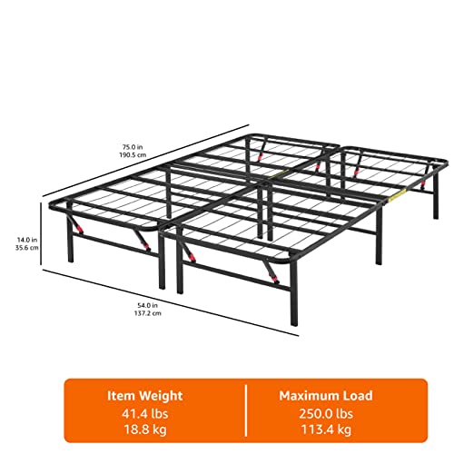 Amazon Basics Full Size Foldable Metal Bed Frame with Underbed Storage, 14 Inch, Noise-Free, Easy Assembly, Black