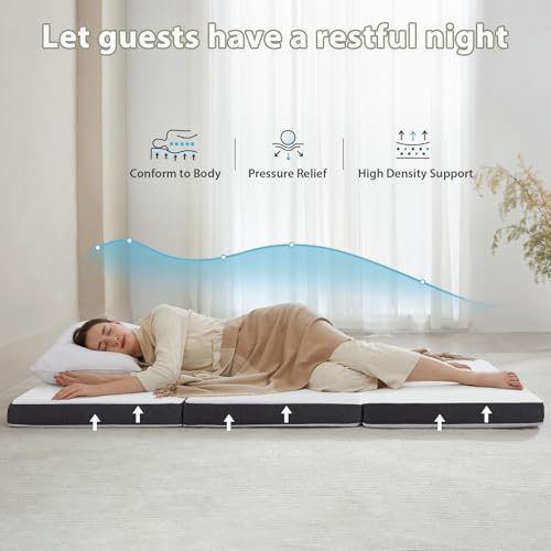 HUEIFY Single Tri-Fold Memory Foam Mattress 3-Inch Portable Foldable Bed