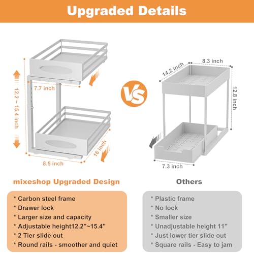 White 2-Pack Under Sink Organizer - 2 Tier Pull-Out Storage Cabinets with Adjustable Height