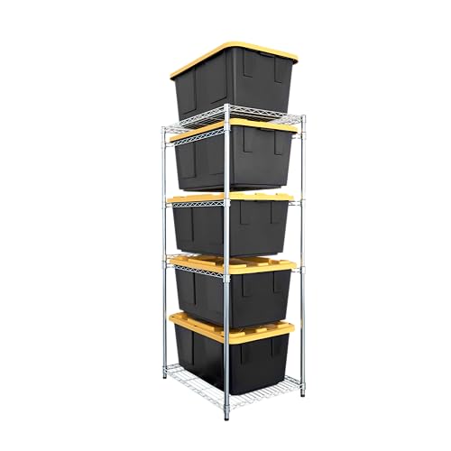 1 Pack Steel Tote Rack for 27 Gallon Bins - Silver, 5-Tier Storage Organizer