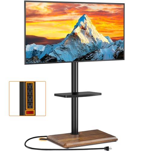 TVON Floor TV Stand with Power Outlet for 32-65 Inch TVs - Black & Walnut