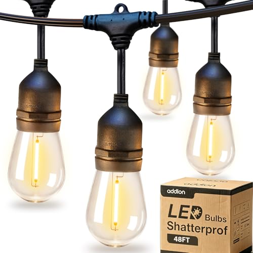 Addlon 48FT Black Outdoor String Lights with Vintage Edison Bulbs - Weatherproof ETL