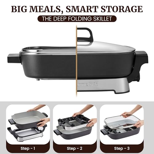Elite Gourmet 10 Qt Stow-Away Electric Skillet with PFAS-Free Ceramic Coating