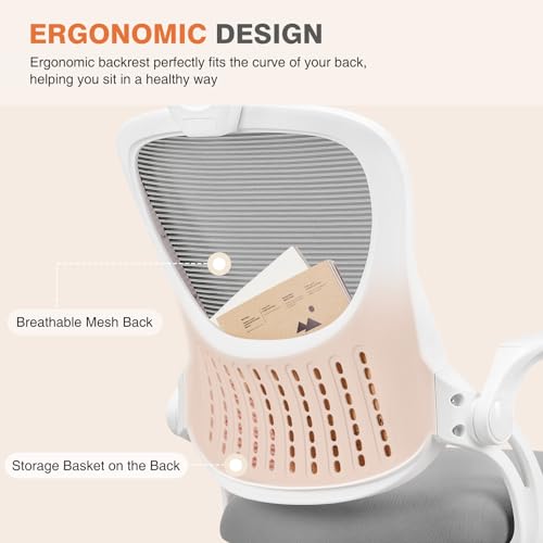 Mesh Office Desk Chair with Lumbar Support & Flip-up Armrest - Grey