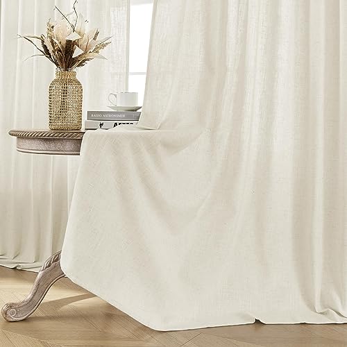 Joydeco Linen Curtains 2 Panel Set - Ivory on Linen, 100W x 84L Inches, Light Filtering, Rod Pocket Back Tab, Cream Drapes for Living Room, Pack of 2