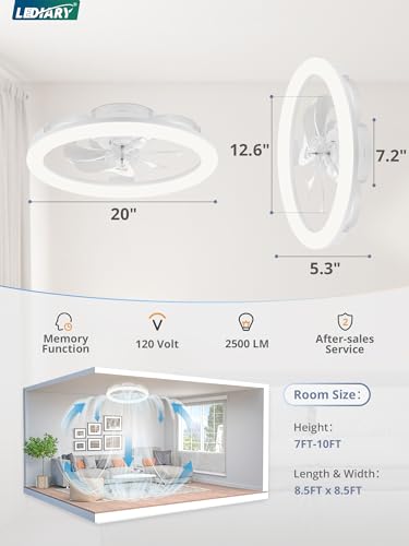 20-Inch Ceiling Fan with Lights and Remote Control - White, 7-Blade, Dimmable LED, Bedroom Fan