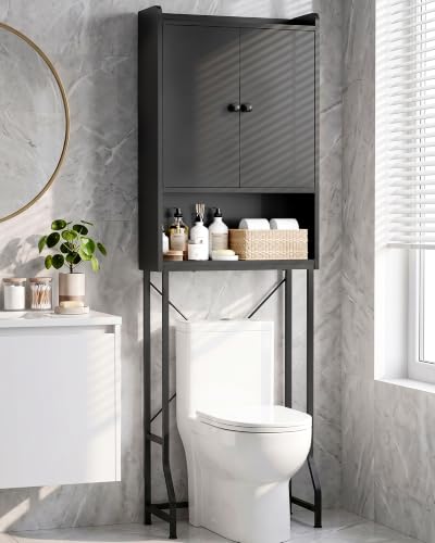 Kitsure Black 3-Tier Over Toilet Storage Cabinet with Magnetic Doors - 68.1"H