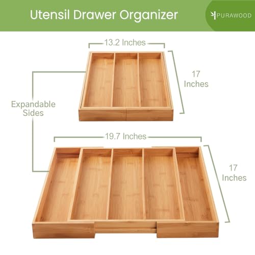 Natural 9-Slot Expandable Bamboo Kitchen Drawer Organizer - Cutlery & Flatware Tray