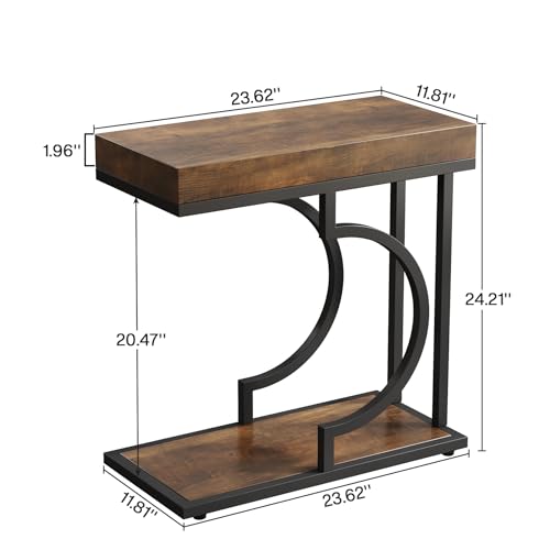 Tribesigns Brown and Black C-Shaped Side Table for Couch - Modern Narrow End Table