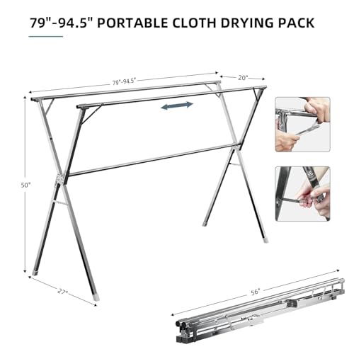 95-Inch Collapsible Clothes Drying Rack for Indoor & Outdoor Use - Silver Variation