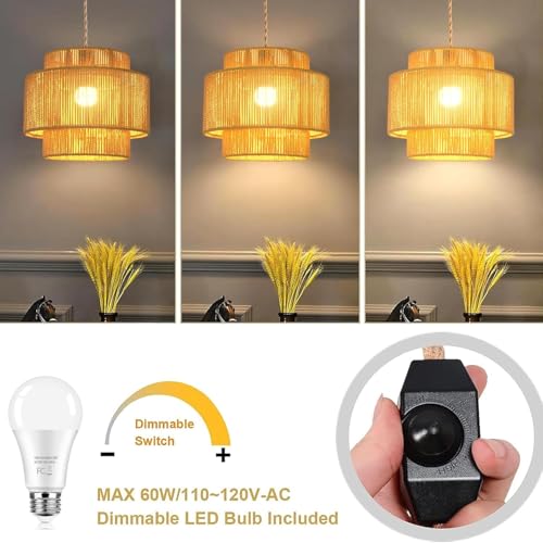Plug-in Boho Woven Rattan Pendant Light - Dimmable Ceiling Lamp for Living Room & Bedroom - Variation of THIS listing 10
