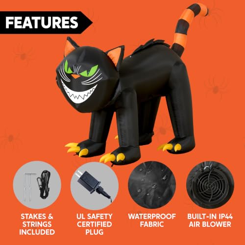 7 Ft Halloween Inflatable Black Cat with Moving Head & LED Green Eyes Outdoor Yard Decoration