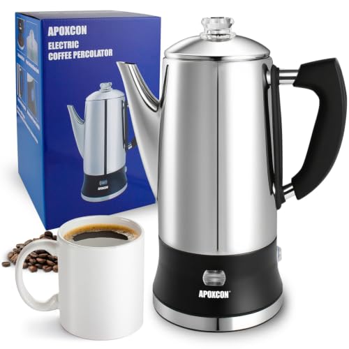 Electric Coffee Percolator 12-Cup Stainless Steel Coffee Maker with Glass Knob & Keep Warm