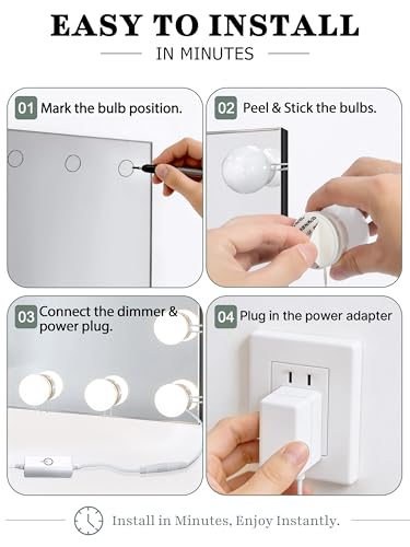Vaneway 14 Bulb Vanity Mirror Lights Kit with Touch Dimmer & Cool White 6000K - One Color Tone