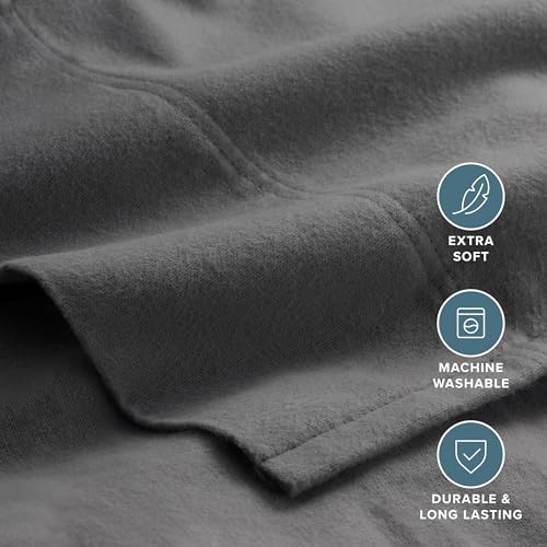 Bare Home Flannel Bed Sheet Set - Split California King, Grey, 100% Cotton