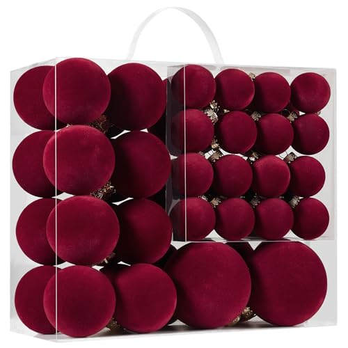 Burgundy Velvet Christmas Ball Ornaments-46pcs Shatterproof Tree