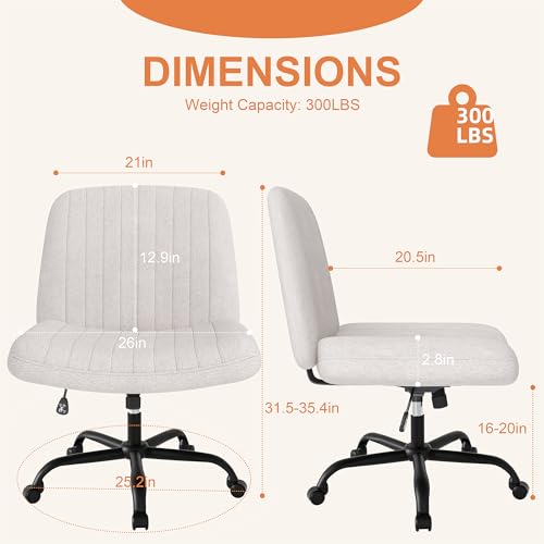 Shintenchi Beige Cross Leg Office Chair with Wheels, Height Adjustable Swivel Armless Desk Seat