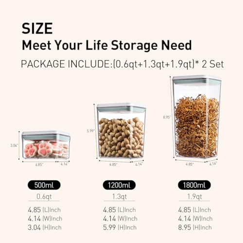 EQI 6-Piece Food Storage Containers Set with Airtight Pop Lids, BPA-Free, 3 Sizes