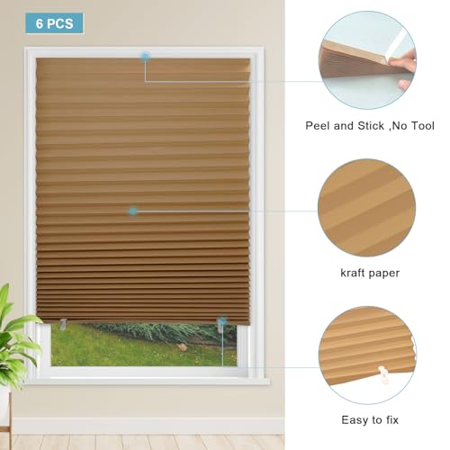 MYshade 6 Pack Brown Temporary Window Shades 36"W x 72"H - No Tools Easy Install