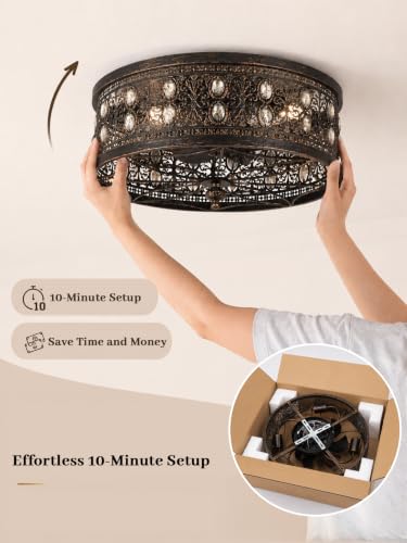20-Inch Flush Mount Ceiling Fan with Light and Safety Cage - Reversible DC Motor