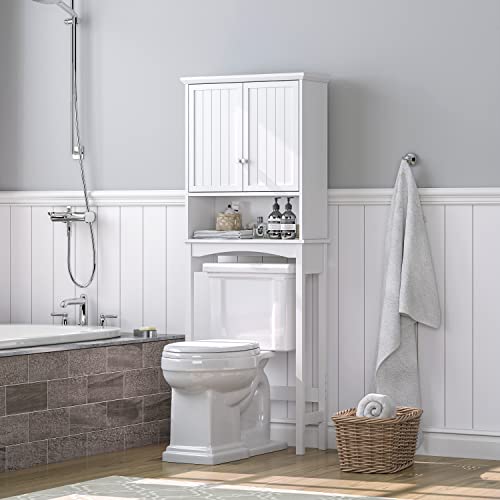 Over Toilet Storage Cabinet with Adjustable Shelves - White Bathroom Organizer