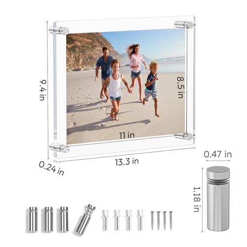 8.5x11 Acrylic Picture Frames 4 Pack - Clear Floating Wall Frames - Variation of THIS listing