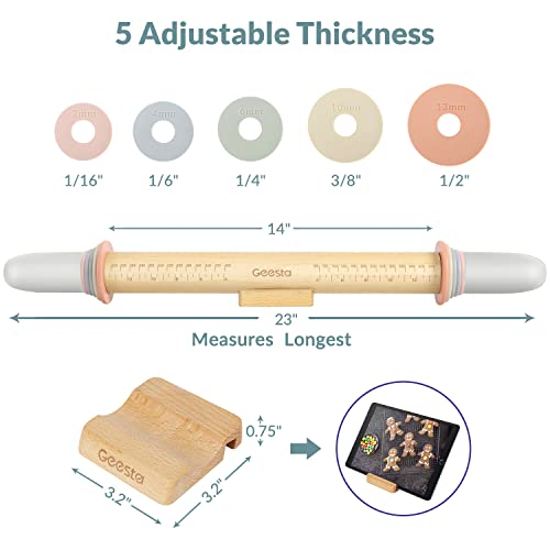 Geesta Adjustable Wooden Rolling Pin with 5 Thickness Rings - Western Style