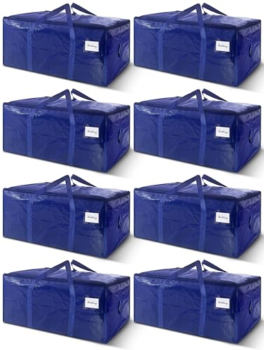 40 Gallon Heavy Duty Moving Storage Bag with Zipper Handles Dark Blue - 8 Pack
