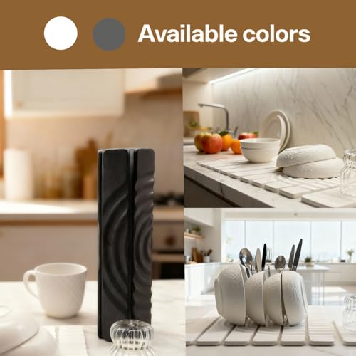 White Stone Drying Mat for Kitchen Counter - 23.62 x 15.35 Inches, Absorbent & Collapsible
