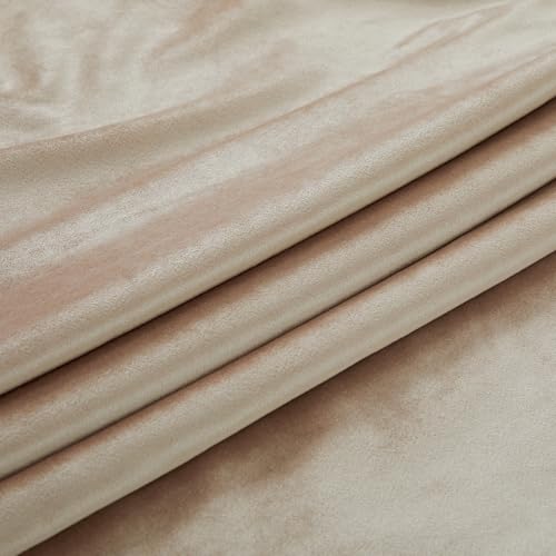 Beige Champagne Velvet Curtains Set of 2, 52W x 108L Inches, Room Darkening, Rod Pocket & Back Tab, Living Room & Bedroom