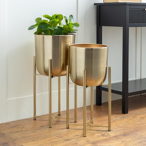 CosmoLiving Gold Metal Dome Planters Set of 2 – 19 and 22 Inches, Indoor & Outdoor Use