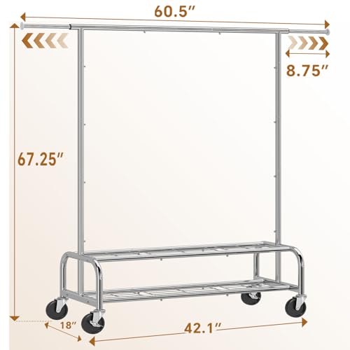 Simple Trending Heavy Duty Extendable Garment Clothes Rack 18"D x 60.5"W x 67.25"H, Silver