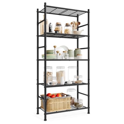 5-Tier Steel Wire Shelving Unit - 23.6 W x 56.7 H Storage Rack with Matte Black Finish