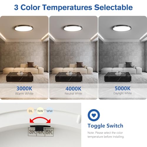 YELIOLED 12 Inch Black Dimmable LED Ceiling Light Fixture 6 Pack, 24W 2640LM