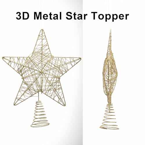 Star Christmas Tree Toppers, 9 Inch Metal Glitter Gold Christmas Tree Ornament Set for Outdoor Christmas Decorations Indoor 2023