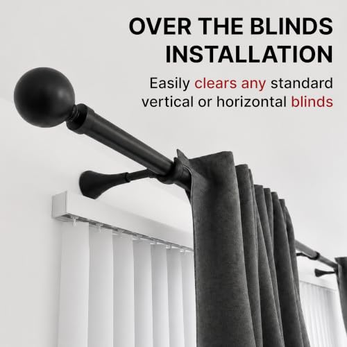 Heavy Duty Curtain Rod Brackets - 6 Inch Adjustable Wall Mount Holders - Black - Set of 4