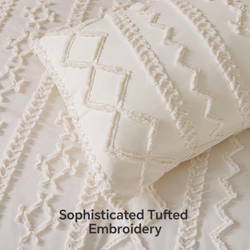 BEDELITE King Comforter Set 7 Pieces - Boho Cream White Bed in a Bag, King Size 102x90"