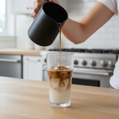 Large 20oz Ribbed Glass Tumbler Set - Vintage Clear Drinkware for Water, Iced Coffee, Beer, Tea, Latte - Housewarming Gift