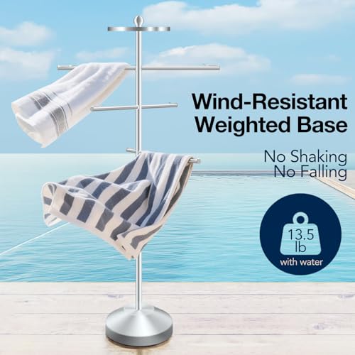 54-Inch Outdoor Pool Towel Rack Rustproof Stainless Steel with Adjustable Arms
