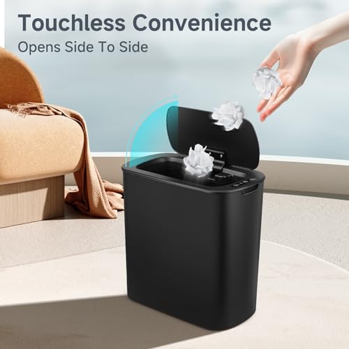 TIPGO Black Touchless 2.6 Gallon Bathroom Trash Can with Lid