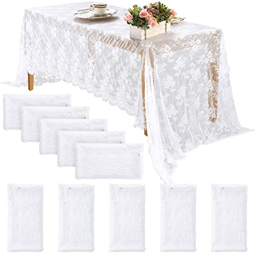 White Lace Tablecloth Set - 10 Pieces 60 x 120 Inches Rectangular Overlay