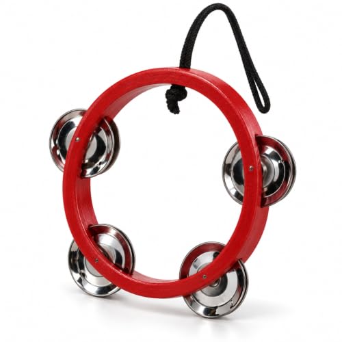 Red Wood and Brass Tambourine Ornament - Christmas Music Decor