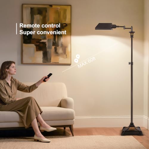 Scenekoy Square Retro Floor Lamp with Remote, Adjustable Height & Dimmable