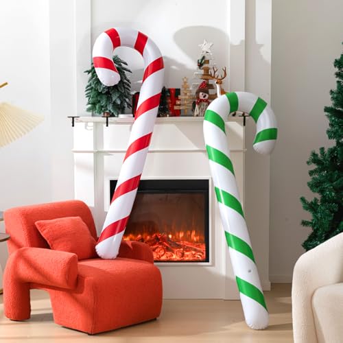 Leyndo 5.5ft Inflatable Christmas Candy Cane Decorations Set of 12, Green & Red