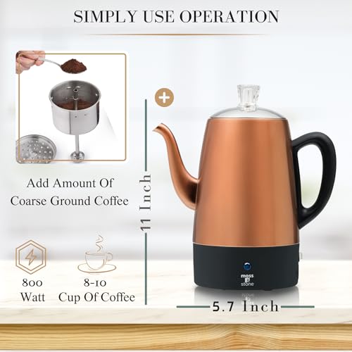 Moss & Stone Copper 10-Cup Electric Coffee Percolator Stainless Steel