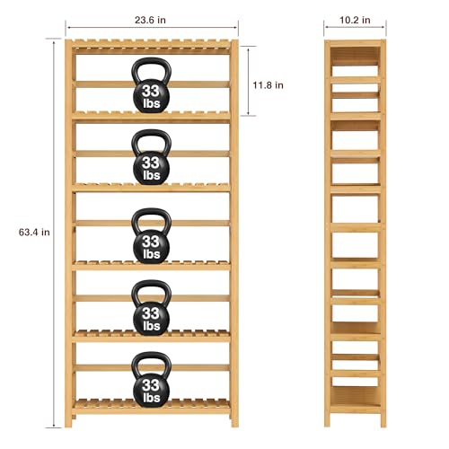 Natural 6-Tier Bamboo Shelf - Adjustable Storage & Display Unit