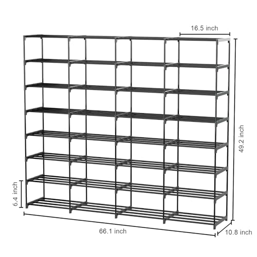 Large Shoe Rack 4-Row 8-Tier Holds 64 Pairs for Entryway & Closet